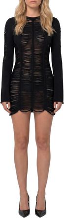The Attico Black Textured Crew Neck Mini Dress