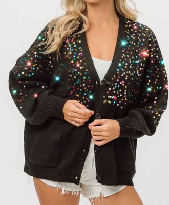 Bibi Patch Pockets Sweater Cardigan In Black
