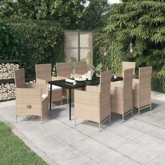 vidaXL Juego De Comedor De Jard&iacute;n 9 Piezas Con Cojines Beige Vidaxl