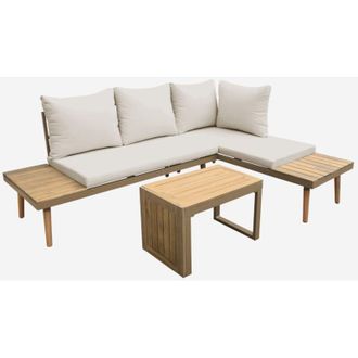 Sweeek Salotto da giardino in alluminio e acacia, 4 posti