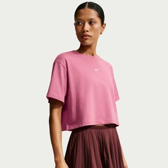 Nike Womens Nike Sportswear Classic Loose Short-Sleeve Cropped T-Shirt in Pink | IH7594-641