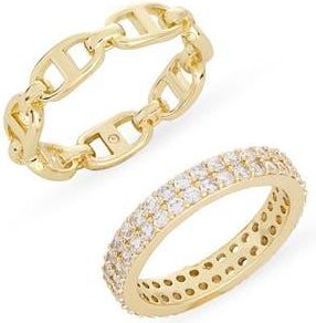 Covet Set of 2 Pav&eacute; Crystal & Mariner Band Rings in Clear /Gold at Nordstrom Rack, Size 6