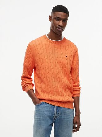 Tommy Hilfiger Mens Cable Knit Crewneck Sweater - Orange - XXXL