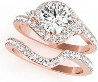 Allurez Halo Swirl Diamond Accented Bridal Set 14k Rose Gold (1.29ct)