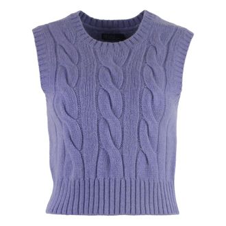 Polo Ralph Lauren Round-neck Knitwear, female, Purple, Size: XS Cable-knit Wool and Cashmere Vest