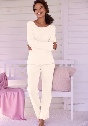 Vivance Pyjama VIVANCE DREAMS, Damen, Gr. 32/34, apricot, Jersey, Obermaterial: 100% Baumwolle, bequem h&uuml;ftlang, Rundhals, eingesetzt Babylock kontrastfarben,