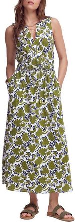 Boden Delphine Print Sleeveless Jersey Midi Dress in Olive Shadow Blossom at Nordstrom, Size 14