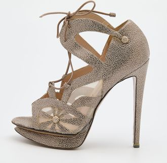 Nicholas Kirkwood Brown/beige Leather And Mesh Lace Up Platform Sandals