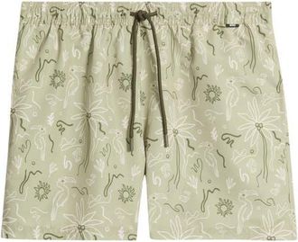BOSS Lightfish Print Swim Trunks in Dark Beige at Nordstrom, Size Xx-Large