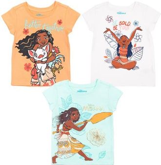 Disney Moana 3-Pack T-Shirts in Orange/white/blue at Nordstrom, Size 18M