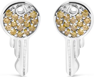 House of Brilliance 925 Sterling Silver 1/6ct TDW Yellow Treated Diamond Charm Earrings