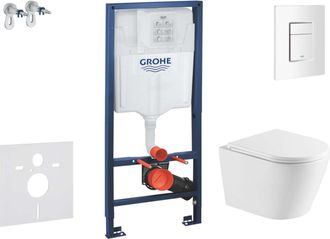 GROHE Rapid Sl - Conjunto De M&oacute;dulo De Instalaci&oacute;n Empotrada, Inodoro Nefia Con Asiento De Cierre Suave, Pulsador Skate Cosmopolitan, Blanco Alpino Sani11ba