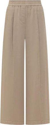 Brunello Cucinelli Cotton Organza Loose Track Broeken - Dames - Wijde Broeken - Beige - M - Organza - Broeken