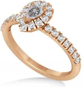 Allurez Pear Salt & Pepper & White Diamond Halo Engagement Ring 14k Rose Gold (0.63ct)