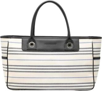 Burberry Pre-owned Canvas Tote Bag - Dames - Vintage Shopper - Beige - ONE Size - Leer - Vintage