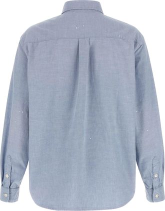 Carhartt Work in Progress Mens Long-Sleeve Painter Shirt Winston Chambray Blue Worn Used, Splatter Cotton