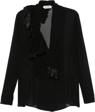 Alberta Ferretti Black Sheer Blouse With Ruffled Details