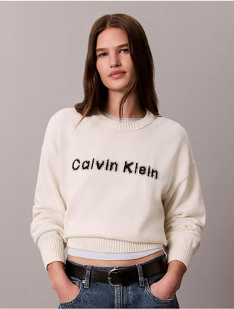 Calvin Klein Jeans Calvin Klein Womens Calvin Klein Logo Cropped Sweater - White - XL
