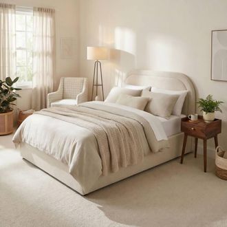Furniturebox Freja Beige Boucle Fabric Ottoman Double Bed Frame