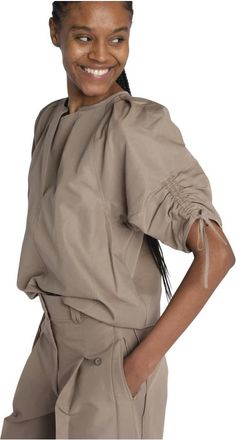 3.1 Phillip Lim Camicia Shirred - Dames - Blouses - Bruin - M - Katoen - Overhemden