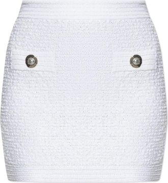 Balmain Korte tweedrok met applicaties - Dames - Korte rokken - Wit - S - Tweed - Rokken