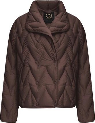 Cesare Gaspari Chevron Quilted Cropped Down Jacket - Dames - Gewatteerde jassen - Bruin - S - Polyester - Jassen