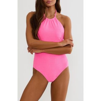 Beach Riot Kristy Halter One-Piece Swimsuit in Strawberry Moon at Nordstrom, Size X-Large