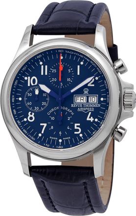 Revue Thommen Airspeed Pilot Chronograph Automatic Blue Dial Mens Watch 17081.6539