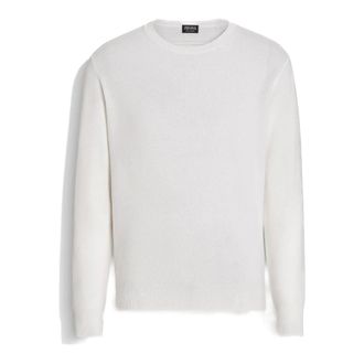 Ermenegildo Zegna Cashmere Knitwear, male, White, Size: 2XL Maglia girocollo in Oasi Cashmere