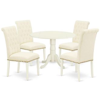 East West Furniture Dining Room Set Linen White, DLBR5-WHI-02