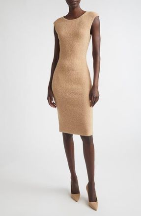 St. John Cotton & Wool Blend Tweed Sweater Dress in Camel Tweed Multi at Nordstrom, Size X-Large