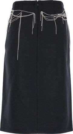 Dries Van Noten Womens Black Midi Skirt With Beaded Embellishments Wool Polyamid