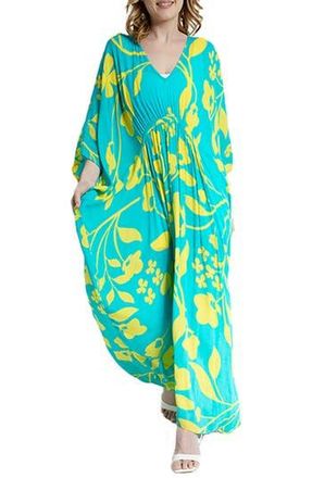 Saachi Floral Print Cover-Up Kaftan in Blue at Nordstrom Rack