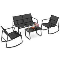 Costway Costway 4 Piece Patio Rocking Set Outdoor Rocker Chair Conversation Set in Black