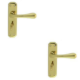 Loops 2x PAIR Heavy Duty Lever on Angular Bathroom Backplate 180 x 40mm Polished Brass in Metallics