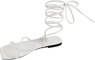 Generic Lace Up Sandals For Women Flat Toe Covered Sandals Women Square Open Toe Slingback Slippers Knee High Tie Up Footwear Leg Wrap Strappy Gladiator Slide