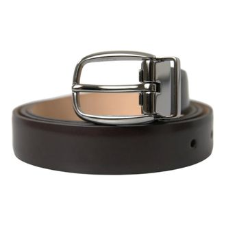 Dolce & Gabbana Belts, male, Black, Size: ONE SIZE Dark Brown Leather Silver Metal Buckle Belt