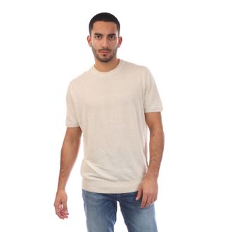HUGO BOSS Mens Boss H-Jiovanni Short Sleeve Tipped Sweater in White