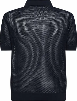 Tagliatore Mens Shirt Pointelle Knit Navy Blue Cotton