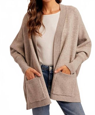 Hem & Thread Callie Dolman Sleeve Hoodie Cardigan In Taupe