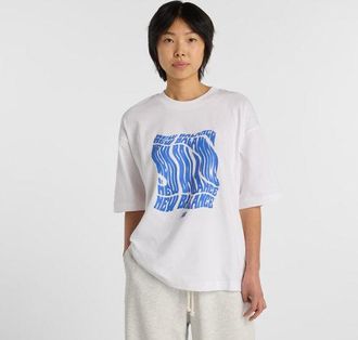 New Balance Womens Wavey Relaxed T-Shirt in White Cotton, size X-Large