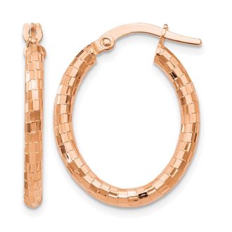 Diamond2Deal 14K Rose Gold Textured Oval Shape Hoop Earrings