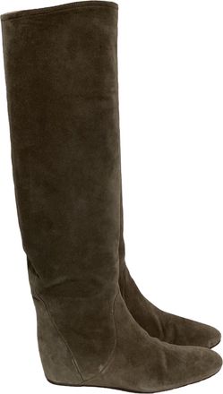 Lanvin Knee Wedge Boots in Brown Suede