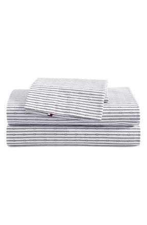 Tommy Hilfiger Monogram Stripe Cotton Percale Sheet Set in Navy at Nordstrom, Size Queen