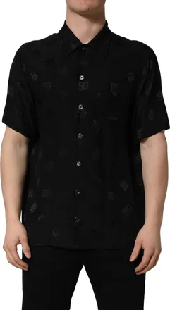 Dolce & Gabbana Black Logo Monogram Short Sleeves Men Shirt Silk