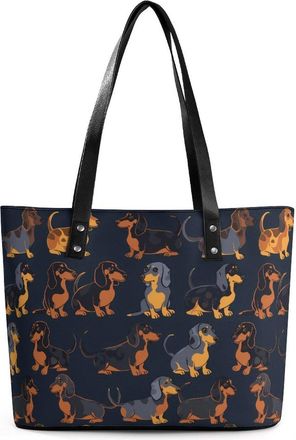Generic Dachshund Dog Print Blue Tote Bags for Women Cute Shoulder Purses Handbags