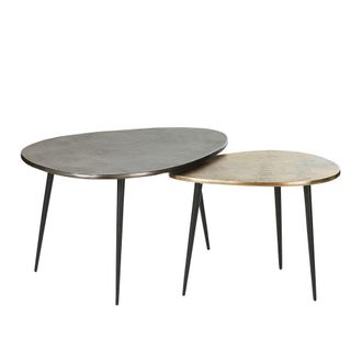 Maisons du monde Mesas auxiliares de metal negro y dorado envejecido (x2)