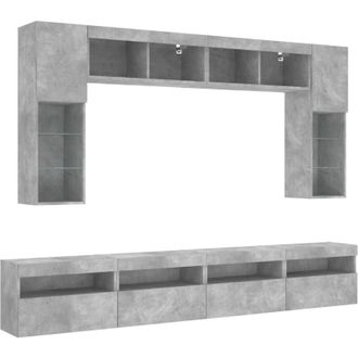 vidaXL Muebles De Tv De Pared Con Luces Led 8 Piezas Gris Hormig&oacute;n Vidaxl