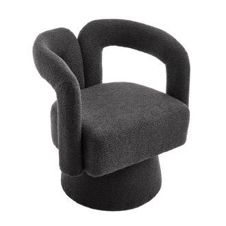 STILVORA Sill&oacute;n Giratorio 360&deg; Con Asiento Ancho Acolchado, Reposabrazos Redondeados, Base Met&aacute;lica, En Boucl&eacute; Gris Oscuro