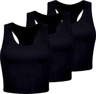 Generic Womens Vest Tops Camisole Tops for Women Womens Three Piece Ribbed Seamless Fitness Set Including Cropped Exercise Layers Ideal for Yoga Movement and 